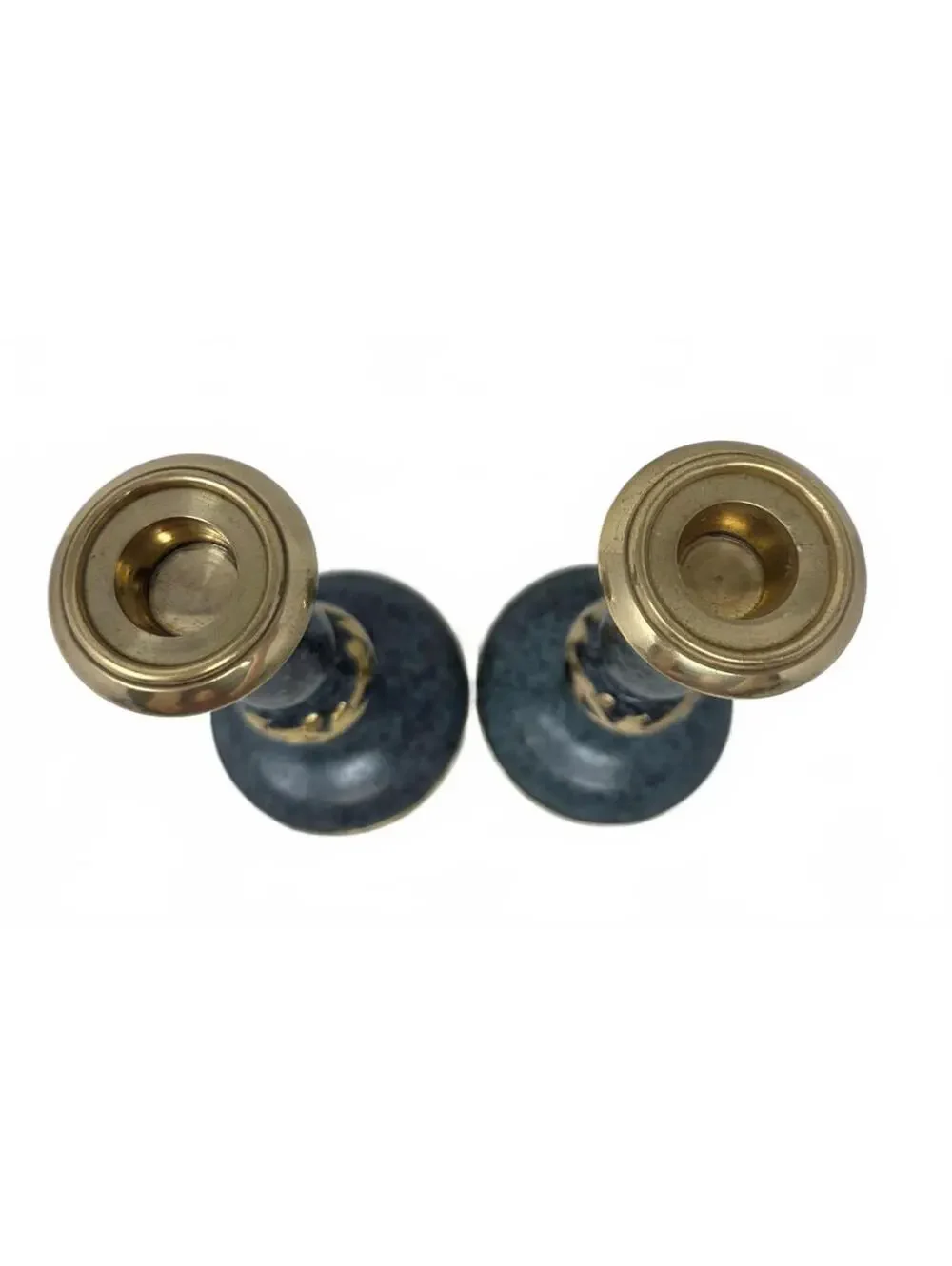 Vintage Solid Brass Candlesticks Pair Blue Finish Grapevine 7.5